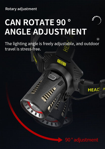 XHP360 Rechargeable Headlamp 3 Modes Sensor 90° Tilt Power Bank Type-C 3x18650 Zoomable Head Torch for Fishing Camping Hiking