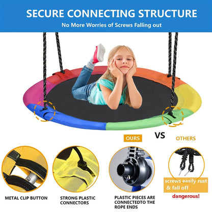 Saucer Tree Swing 43 Inch 360 Degree Rotating Flying Saucer Swing with Swivel Hanging Straps Adjustable Ropes Round Spinner Swing for Tree Swing Set Kids Outdoor