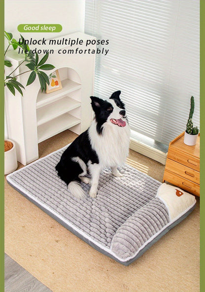 Thickened Dog Bed & Cat Bed Mat with Pillow – Anti-Slip, Machine Washable, Detachable Crate Mat for All Dogs & Cats, L & XL