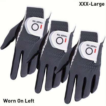 Wet Weather Golf Gloves Rain Grip 3-Pack for Men | Breathable Water-Resistant Golf Gloves for Left & Right Hand – Durable Comfortable Fit in Hot & Wet Conditions (Black, Gray, White | S–3XL)