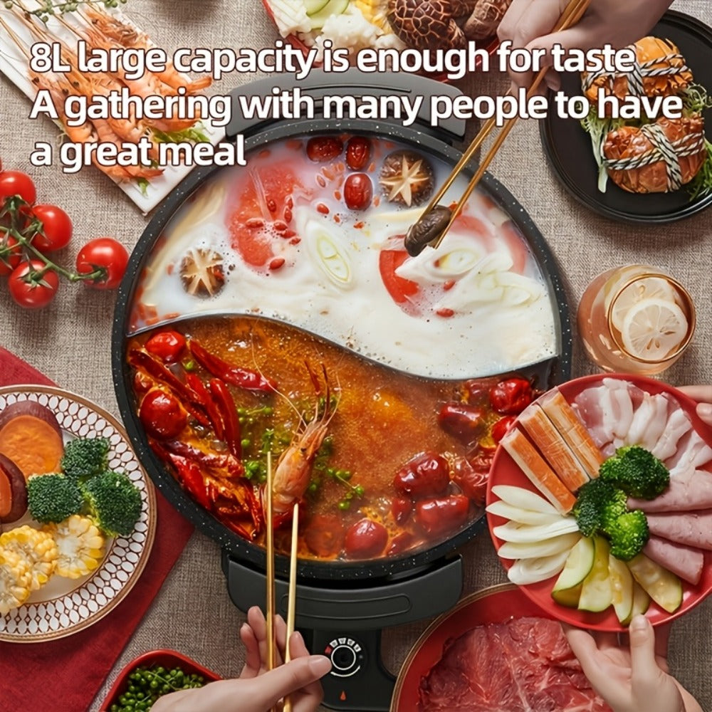 Mandarin Duck Hot Pot Electric – Large Capacity Non-Stick Divided Hot Pot for Steaming, Boiling, Frying & Stewing, Quick Heating, US Plug, Perfect for Family Hot Pot Night