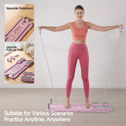 Portable Pilates Reformer Board 9-in-1 – Foldable Ab Wheel & Push-Up Workout Machine for Full Body Core Training, Muscle Toning & Home Gym Fitness
