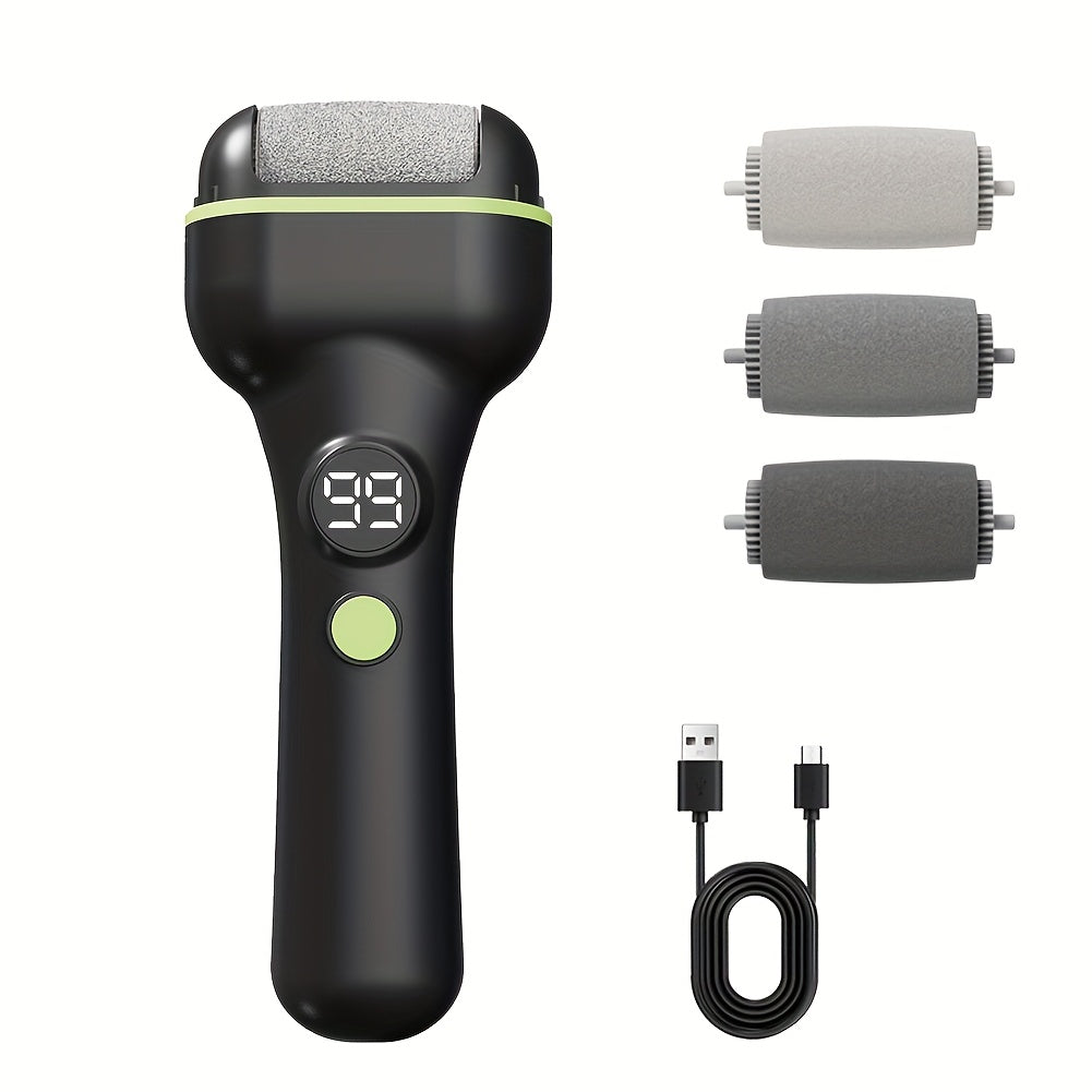 Foot Callus Remover Electric Rechargeable 3 Interchangeable Grinding Heads LCD Display Portable Electronic Foot File Dead Skin Remover Pedicure Tool for Women Men Athletes