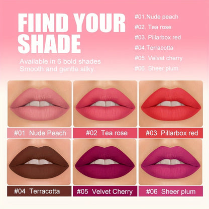 Berry Red Velvet Matte Lipstick Set 6 Colors Waterproof Long-Lasting Smudge-Proof – Non-Fading 12H Wear Velvety Lip Color for All Skin Types Daily Wear Special Events Holiday Gift Women