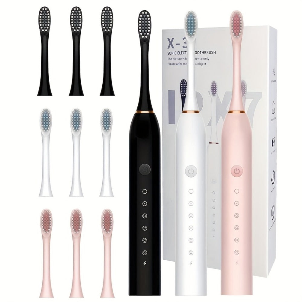 Rechargeable Electric Toothbrush with 6 Cleaning Modes & Smart Timer – USB Sonic Toothbrush for Adults, Replacement Heads Included, 3 Colors, Whitens Teeth & Protects Gums, Great Family Gift