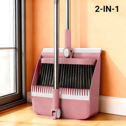Broom and Dustpan Set with Long Handle - 2-in-1 3-in-1 4-in-1 Foldable Broom Dustpan Combo with Floor Brush for Home Office Dorm Room, Quick Dust Removal Household Cleaning Tool Set, White Pink Blue Orange Purple Grey