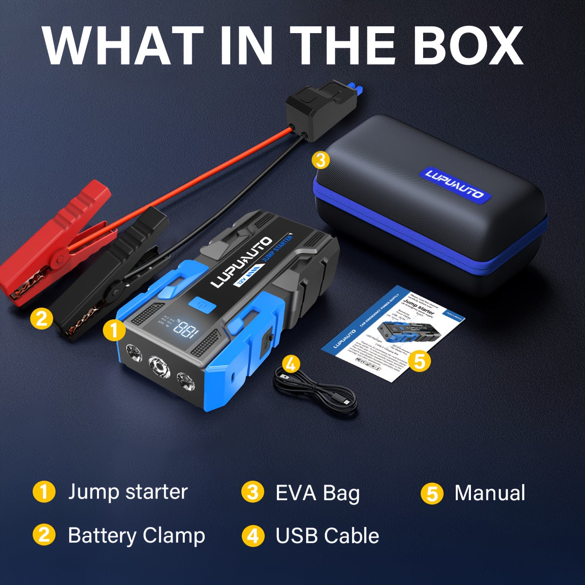 3000A Jump Starter, Portable Car Battery Jump Starter for Up to 2.38gal Gas & 1.85gal Diesel Engines, Car Battery Booster Pack with Built-in LED Light