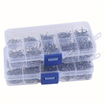 1000pcs Fishing Hooks Assorted Sizes #3-#12 Sharp Carbon Steel Fish Hooks Set with Portable Tackle Box for Sea Freshwater Bass Trout Carp Fishing Gear Kit Men Gift