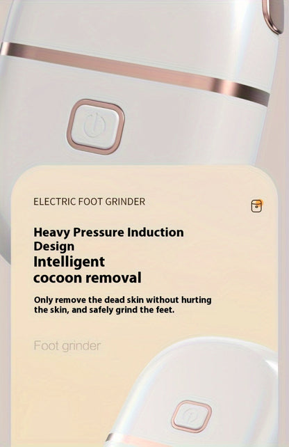 Electric Foot Callus Remover Rechargeable with 2 Roller Heads - Portable Dead Skin Scrubber Pedicure Tool for Smooth Soft Feet Cracked Heel Repair Home Professional Foot Care Kit, White