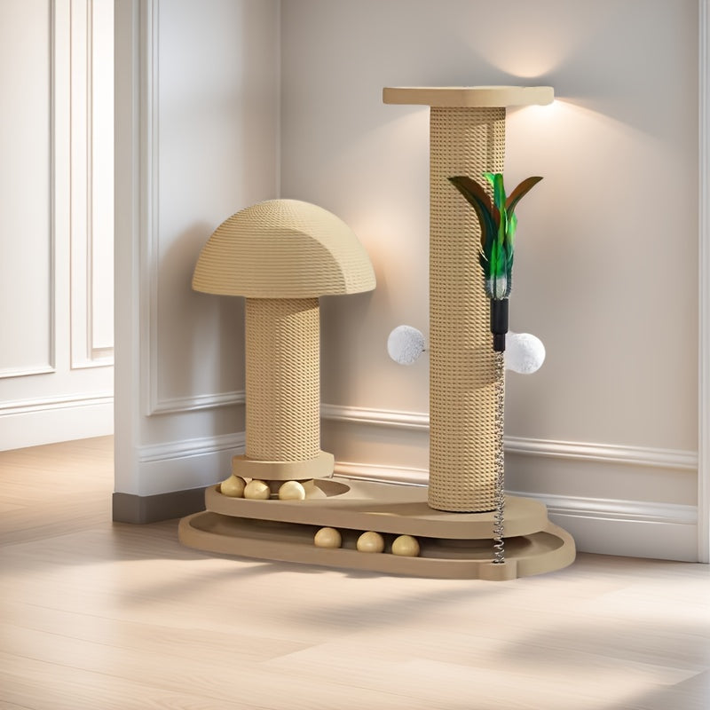 Cat Tree Solid Wood Compact Vertical Cat Climbing Structure with Sisal Scratching Post & Integrated Scratch Board, Self-Play Cat Tower for Indoor Cats, Small & Large Size
