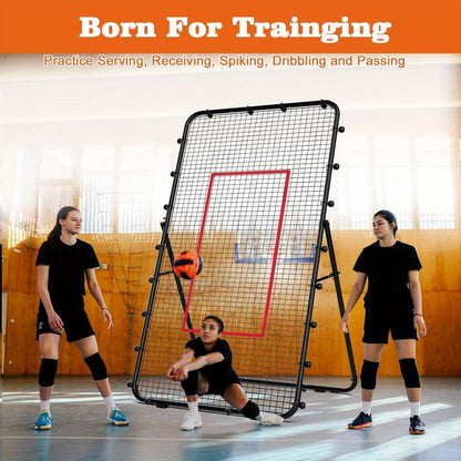 Volleyball Rebounder Net 7x4ft Adjustable Angle – Portable Steel Frame Training Rebounder with High-Tension PE Netting & 24 Elastic Cords for Volleying Bumping Spiking Practice – Solo & Team Drills