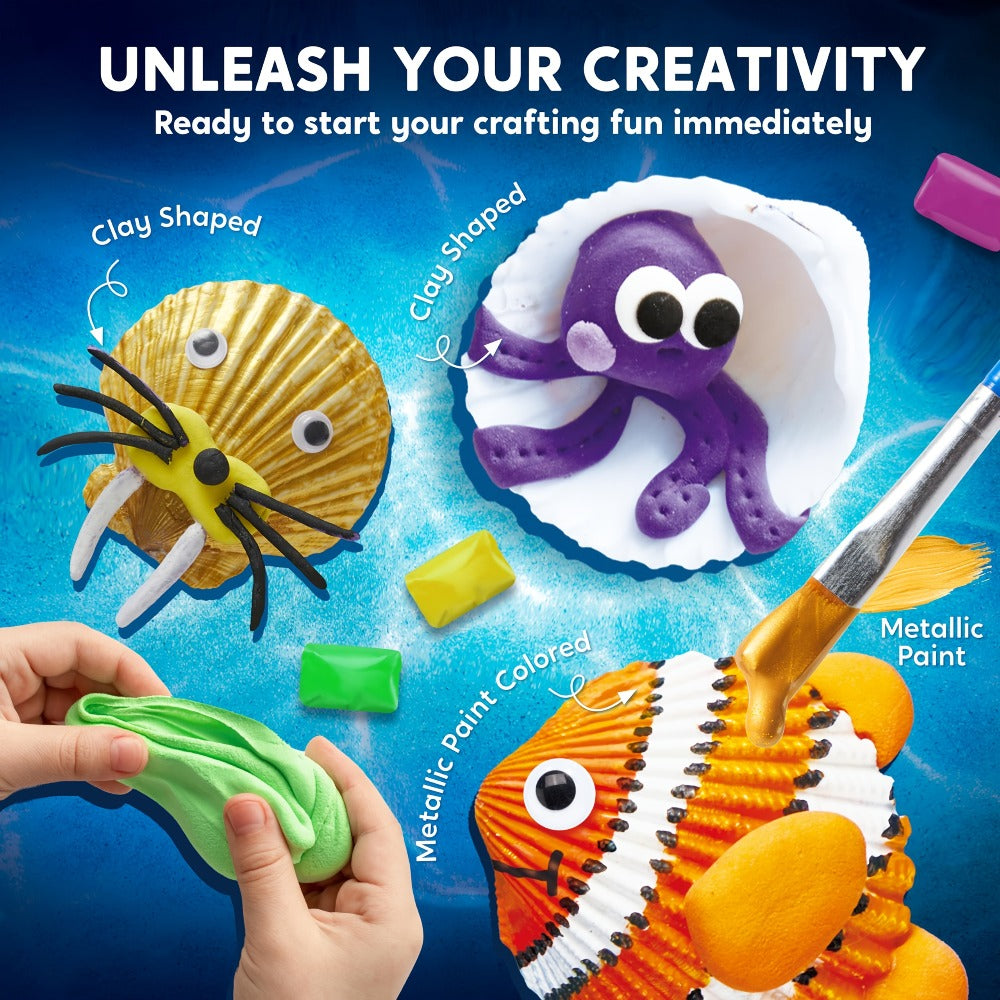 Glow in the Dark Seashell Painting Kit for Kids – 12 Real Sea Shells with Non-Toxic Acrylic Paints & Brushes, Ocean STEM Arts and Crafts for Boys Girls Ages 6-12