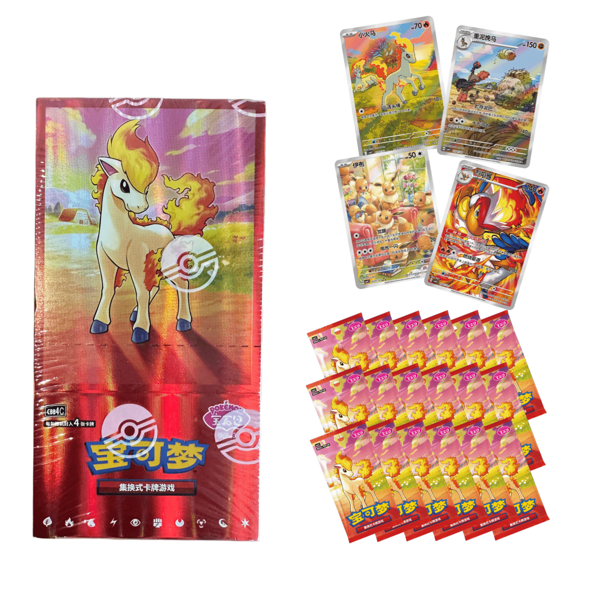 Pokemon TCG Gem Pack Vol 4 Booster Box CBB4C Simplified Chinese | 18 Packs 72 Full Holo Cards | Year of the Horse Ponyta IR Chase | Collector Gift