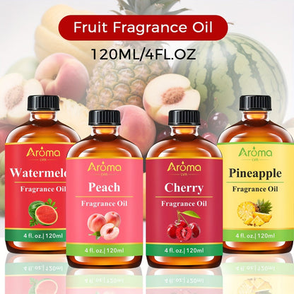 Fruit Fragrance Oil 4oz – Sweet Scented Oils for Diffuser, Candle Making, Soap, Massage & Hair Care | Strawberry, Blueberry, Peach, Watermelon, Cherry & More