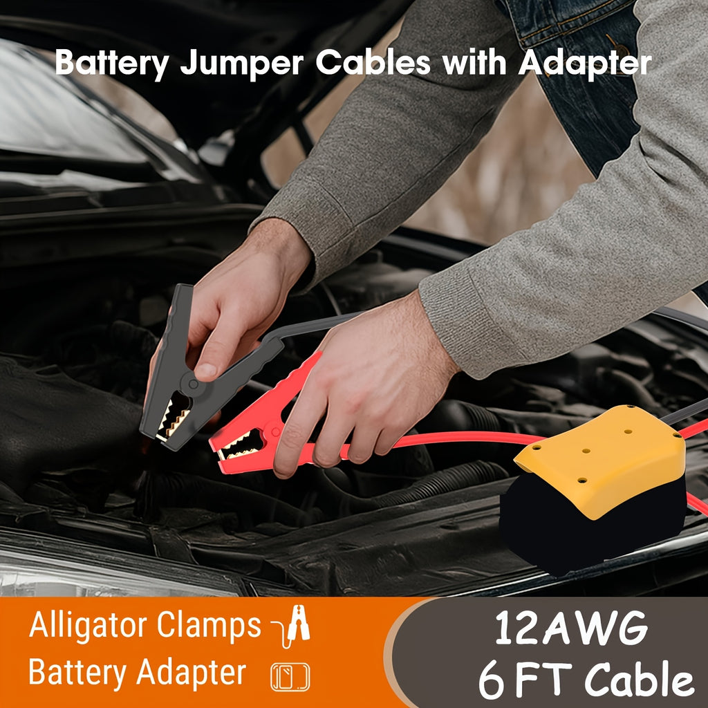 Jumper Cable Clamps for Dewalt 20V Battery, 6ft 12AWG Portable Battery Jumper Starter Automotive Booster Cables for Jump Starting Using Tool, Without Battery