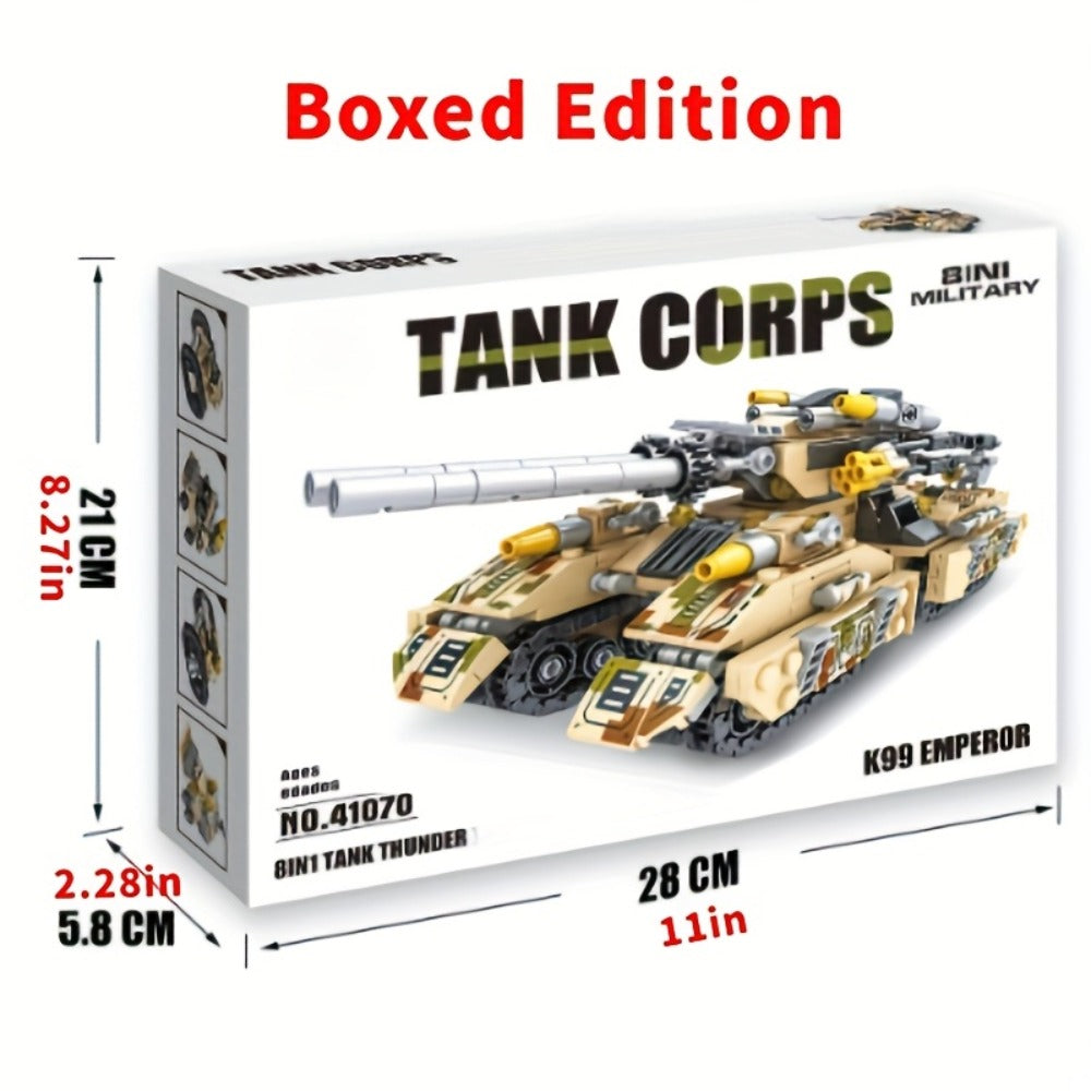 Snow Tank Building Block Set 8-in-1 1628pcs – 9 Variable Military Armored Vehicle Models, Premium ABS DIY Construction Kit for Adults & Teens Ages 14+, Birthday Christmas Halloween Gift