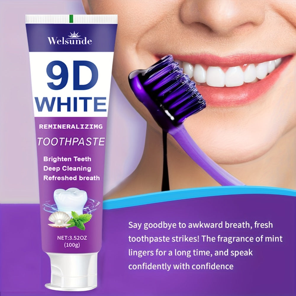 Whitening Toothpaste 4-Pack – 9D White Alcohol-Free Formula, Thorough Deep Cleaning & Brighter Smile, Refreshing Mint Breath, Gentle on Gums, Travel-Friendly 100g, Oral Care Gift for Men & Women