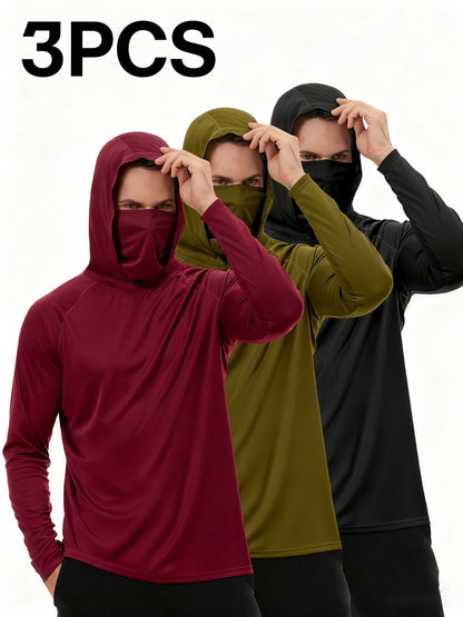 Men's Built-In Mask Hoodies - 3-Pack Quick-Dry Layers