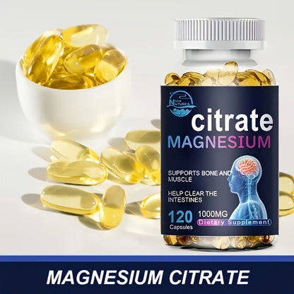 Magnesium Citrate Capsules 1000mg 120 Count — High Absorption Formula for Sleep Relaxation Muscle Health & Natural Energy Support for Women and Men | 60-Day Supply