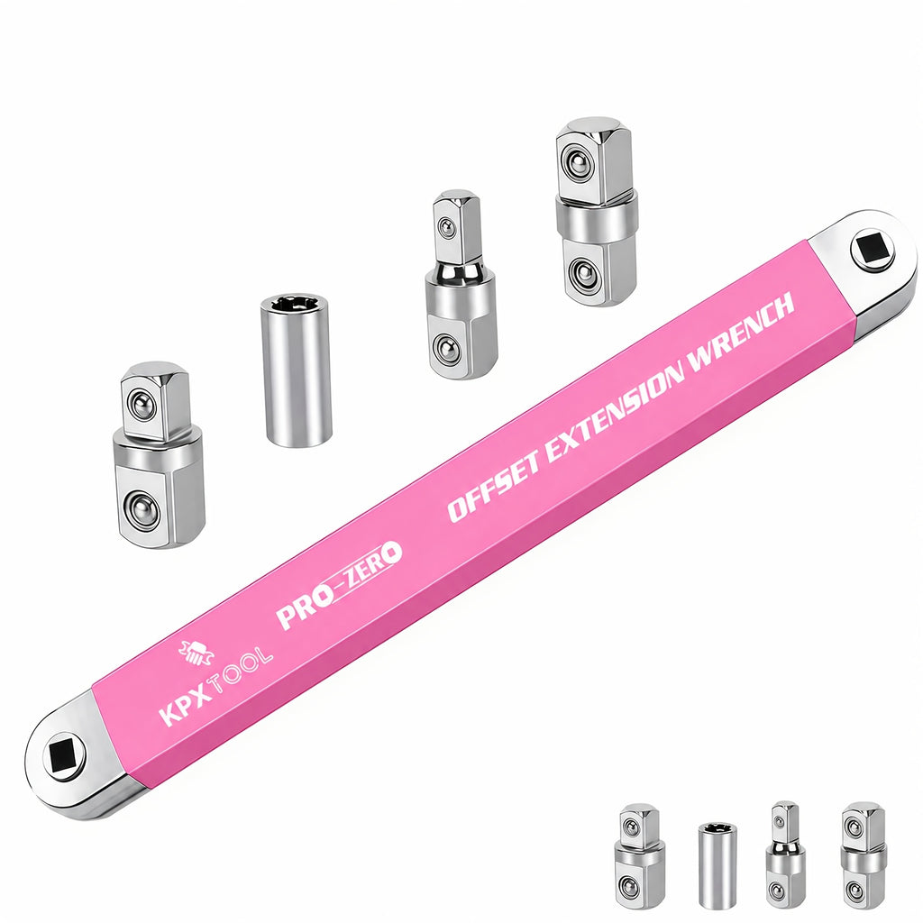 2-in-1 Multi-Function Ratchet Offset Extension Wrench | With 1/2", 1/4" and 3/8" Square Head Adapters, 180 Degree Swivel, High Torque, Non-Slip Handle, Durable Metal, Automotive Repair Hand Tools