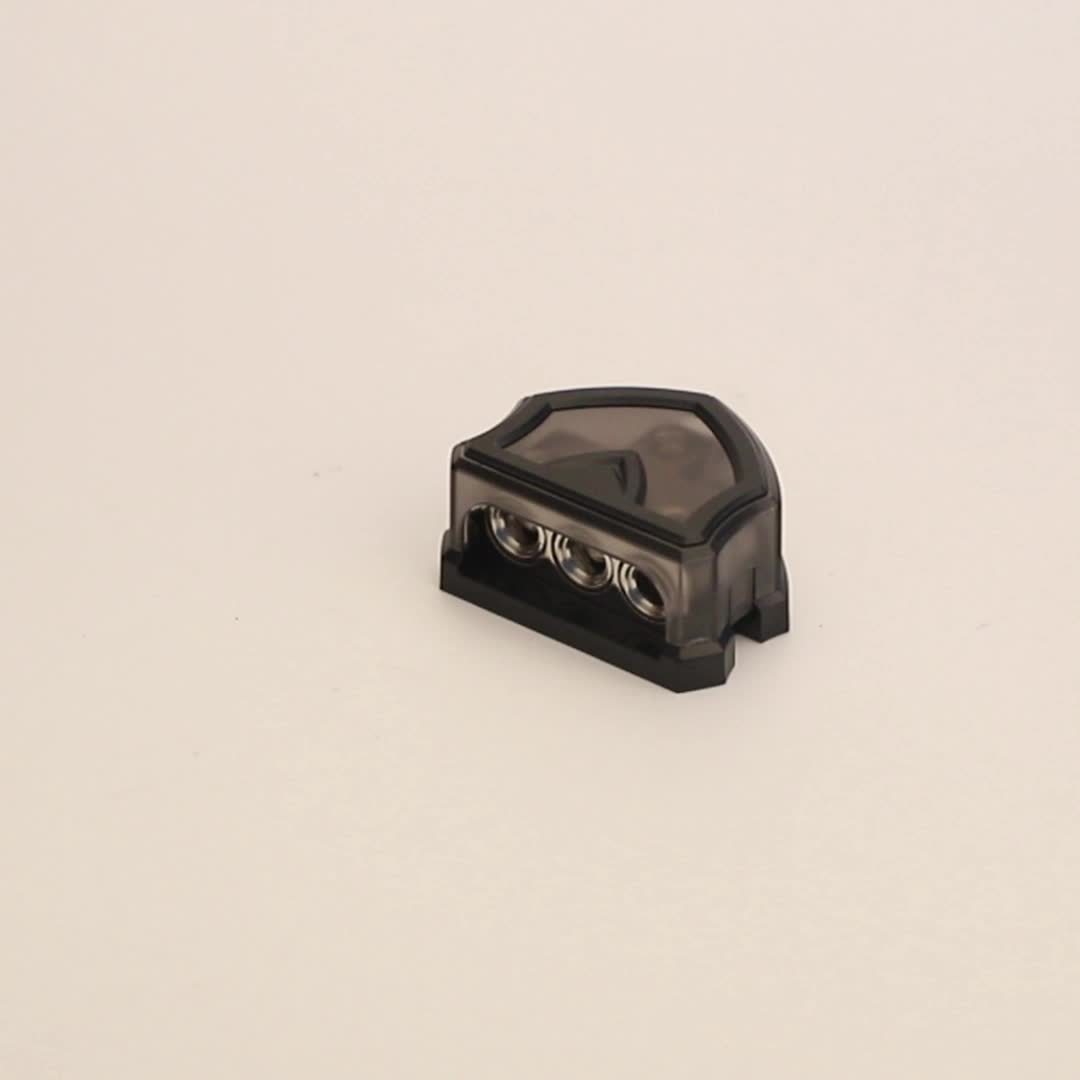 3 Ways Power Distribution Block, 1 X 0 Gauge Input to 3 X 0 Gauge Output Ground Distribution Connecting Block with Cover, Without Battery