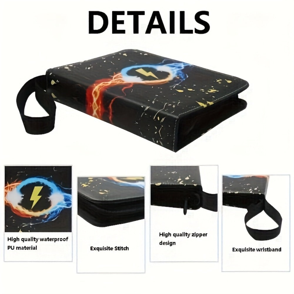 Trading Card Binder 400 Pockets – Faux Leather Lightning Bolt Design, Double-Sided Sleeves for Pokemon MTG TCG Sports Cards, Collectible Card Album for Adults & Teens