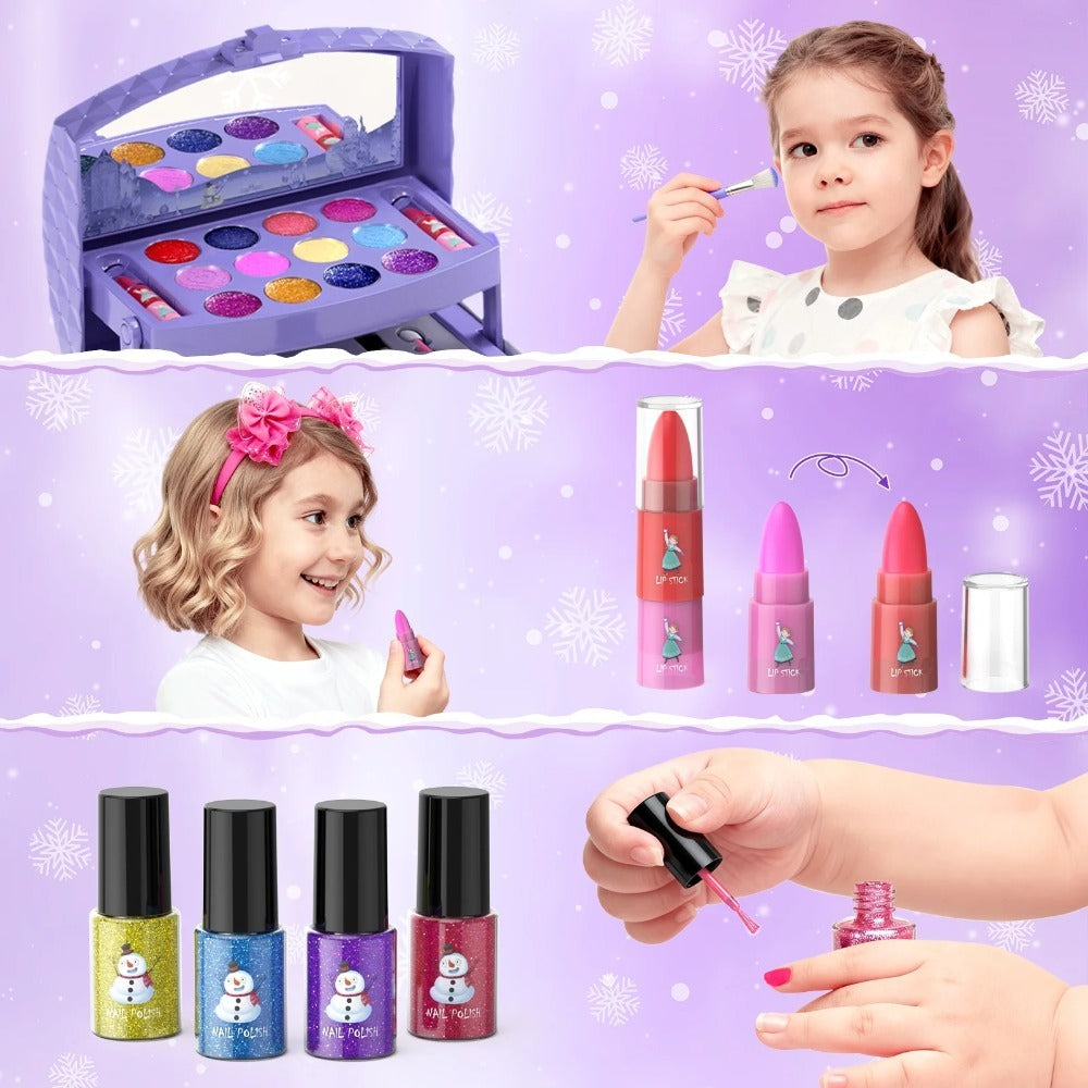 Princess Makeup Set for Girls Ages 3-12 – 58 PCS Non-Toxic Washable Pretend Play Makeup Kit with Brushes & Case | Skin-Friendly Beauty Toy | Best Birthday Christmas Gift for Little Girls