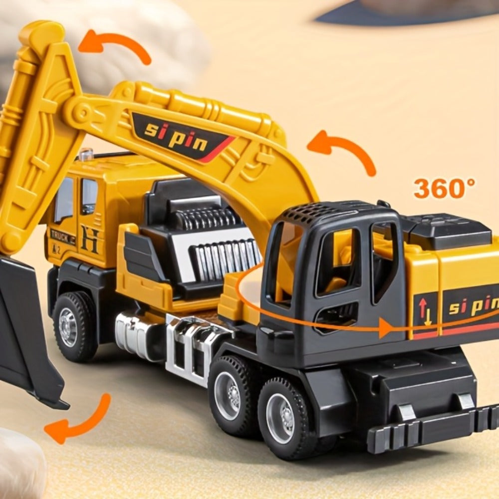 Die-Cast Construction Vehicle Toy Set – Mini Alloy Excavator, Dump Truck, Cement Mixer & Crane Trucks for Toddlers Boys Ages 3+, No Battery Needed, Birthday Christmas Gift