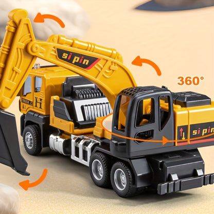 Die-Cast Construction Vehicle Toy Set – Mini Alloy Excavator, Dump Truck, Cement Mixer & Crane Trucks for Toddlers Boys Ages 3+, No Battery Needed, Birthday Christmas Gift