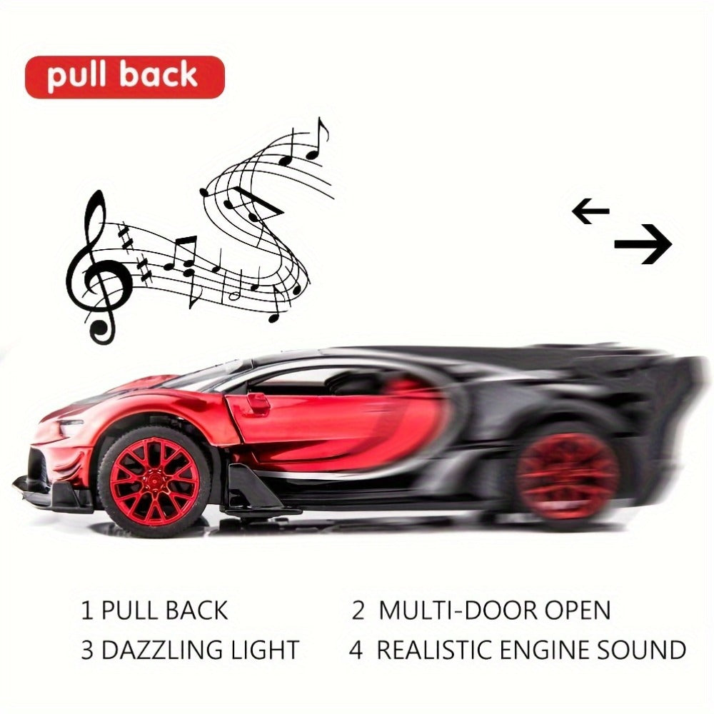 1:32 Vision GT Supercar Die-Cast Pull-Back Toy Car with Lights & Sounds – Zinc Alloy Model Car for Kids & Collectors, Red, Birthday Christmas Gift
