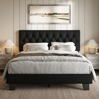 Bed Frame shown in the Balck-Full, Button Tufted option