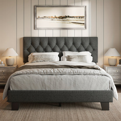 Bed Frame shown in the Dark Grey-Full, Button Tufted option