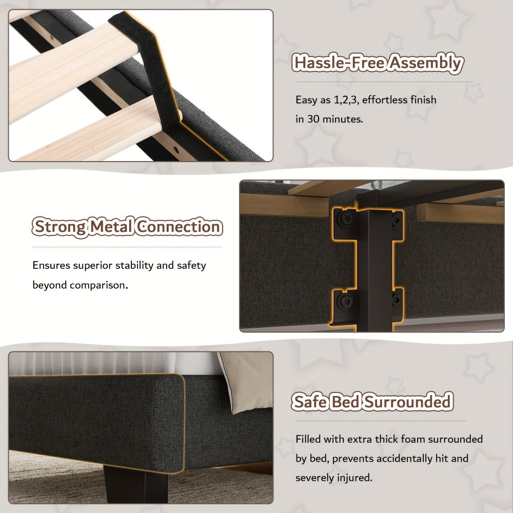 21-Inch Solid Wood Bed Frame with Tufted Back and No Box Spring Needed for Bedroom detail image - detail view 15