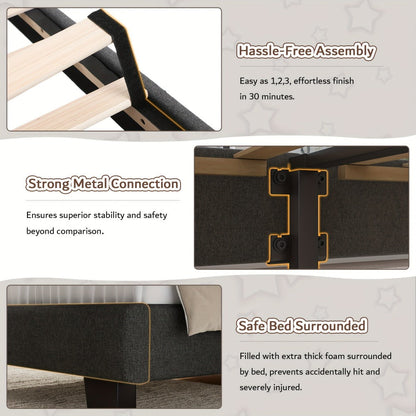 21-Inch Solid Wood Bed Frame with Tufted Back and No Box Spring Needed for Bedroom detail image - detail view 15