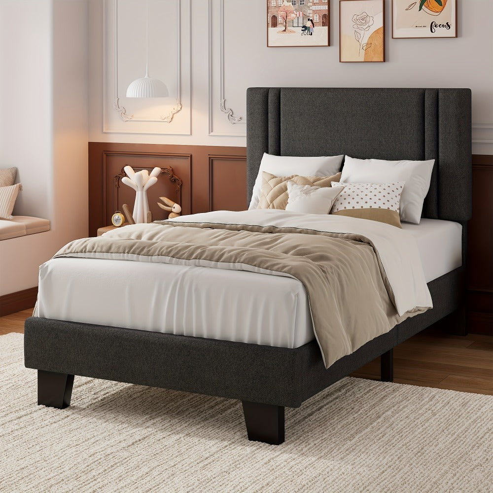 21-Inch Solid Wood Bed Frame with Tufted Back and No Box Spring Needed for Bedroom detail image