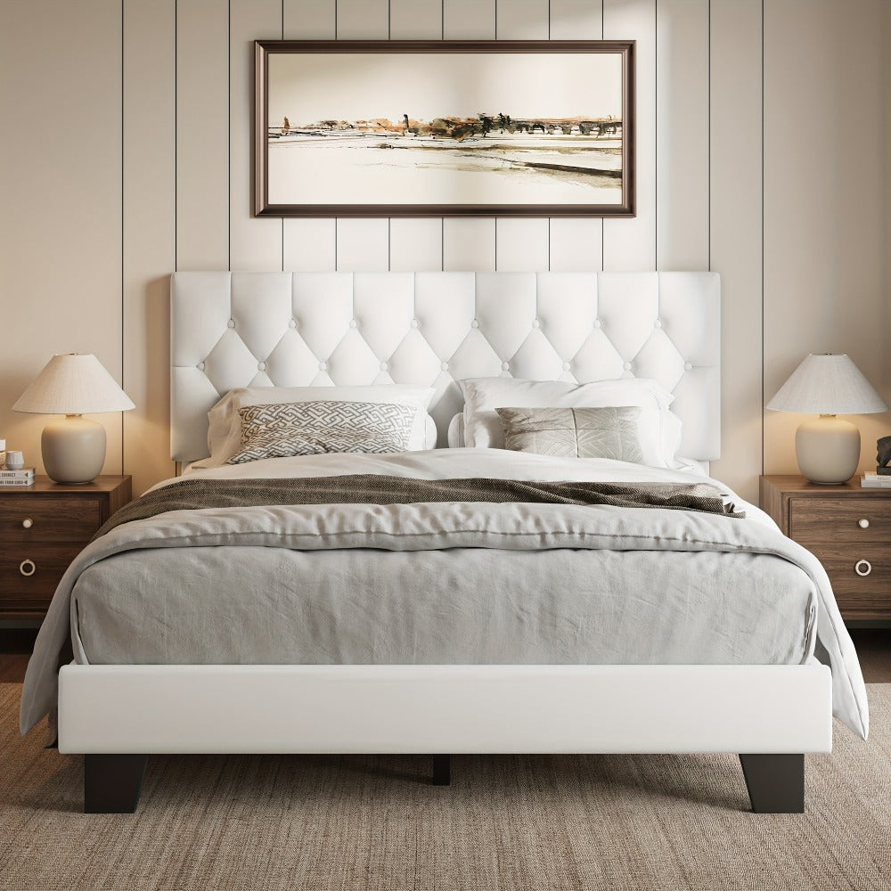21-Inch Solid Wood Bed Frame with Tufted Back and No Box Spring Needed for Bedroom detail image - detail view 21