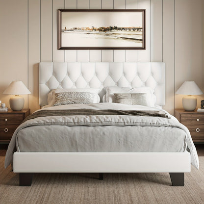 21-Inch Solid Wood Bed Frame with Tufted Back and No Box Spring Needed for Bedroom detail image - detail view 21