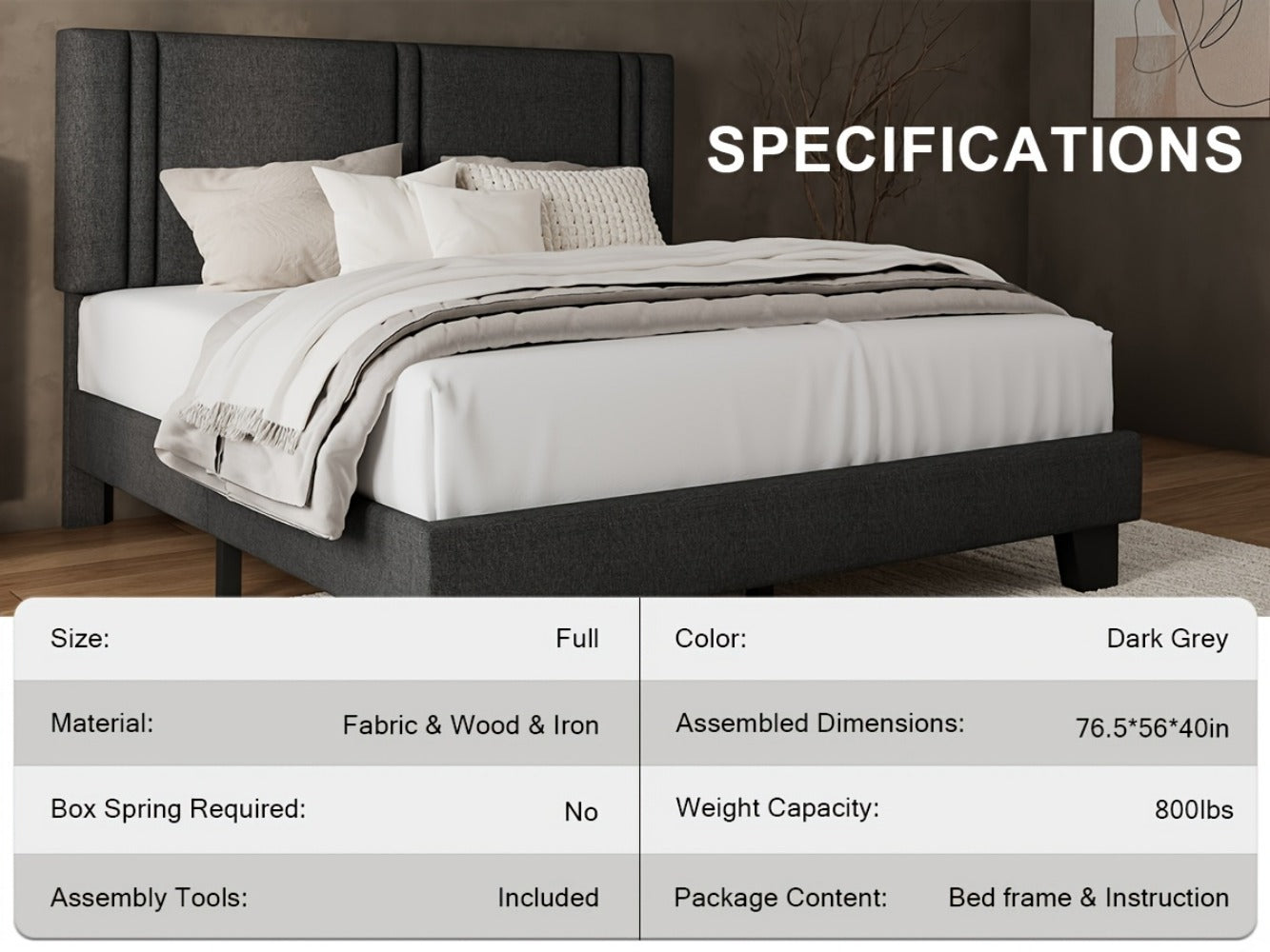 21-Inch Solid Wood Bed Frame with Tufted Back and No Box Spring Needed for Bedroom detail image - detail view 23