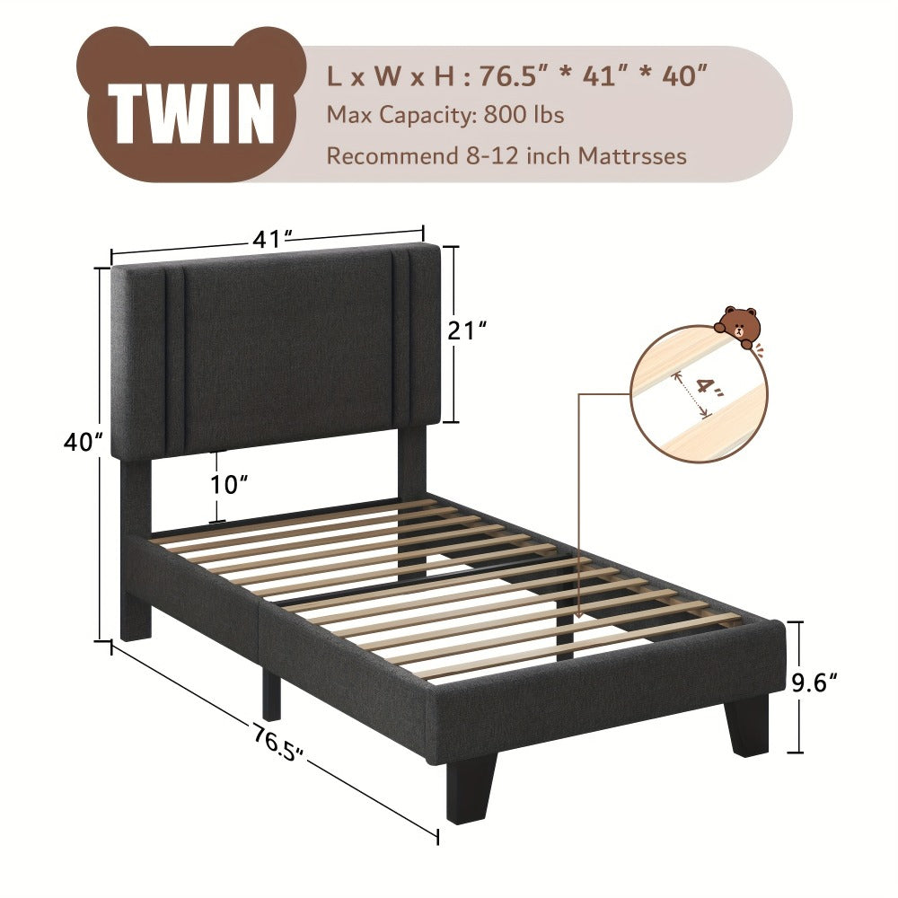 21-Inch Solid Wood Bed Frame with Tufted Back and No Box Spring Needed for Bedroom detail image - detail view 3