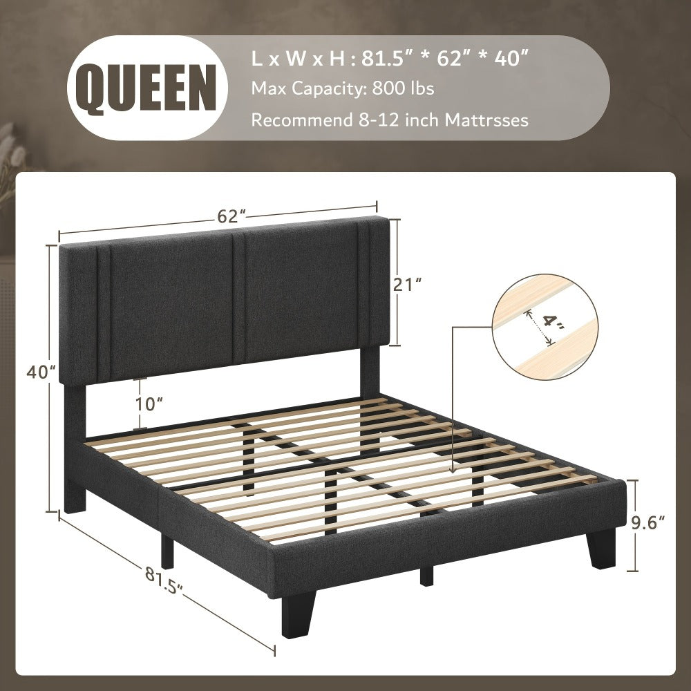 21-Inch Solid Wood Bed Frame with Tufted Back and No Box Spring Needed for Bedroom detail image - detail view 7