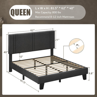 21-Inch Solid Wood Bed Frame with Tufted Back and No Box Spring Needed for Bedroom detail image - detail view 7