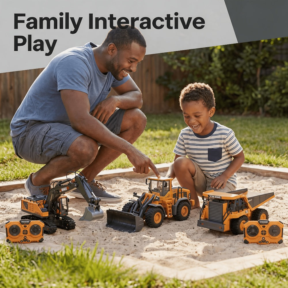 RC Construction Vehicle Set 2/3/4pcs – 2.4GHz 11-Channel Remote Control Excavator Dump Truck Bulldozer Alloy Engineering Toy for Boys Kids Ages 6+, Best Birthday Christmas Gift