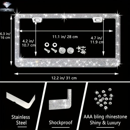 Bling Car Accessories Set 27pcs - Glitter Steering Wheel Cover 15 Inch, Bling License Plate Frame, Phone Holder & Car Coasters for Women & Men