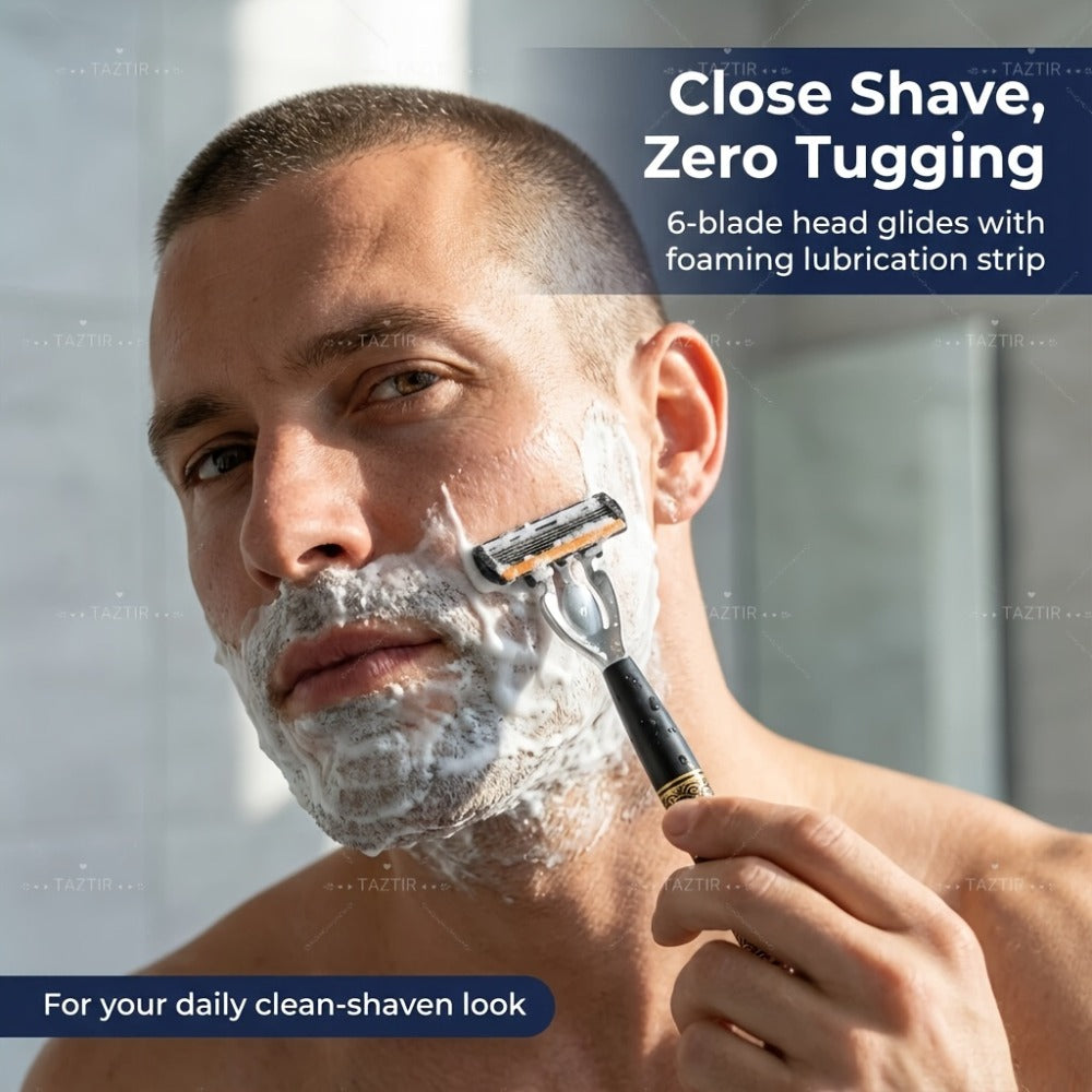 Luxury Men's Razor Set 6-Layer Blades — 2 Ergonomic Anti-Slip Handles & 72 Replaceable Blades, Precision Manual Shaving Kit, Christmas & Valentine's Day Gift for Men