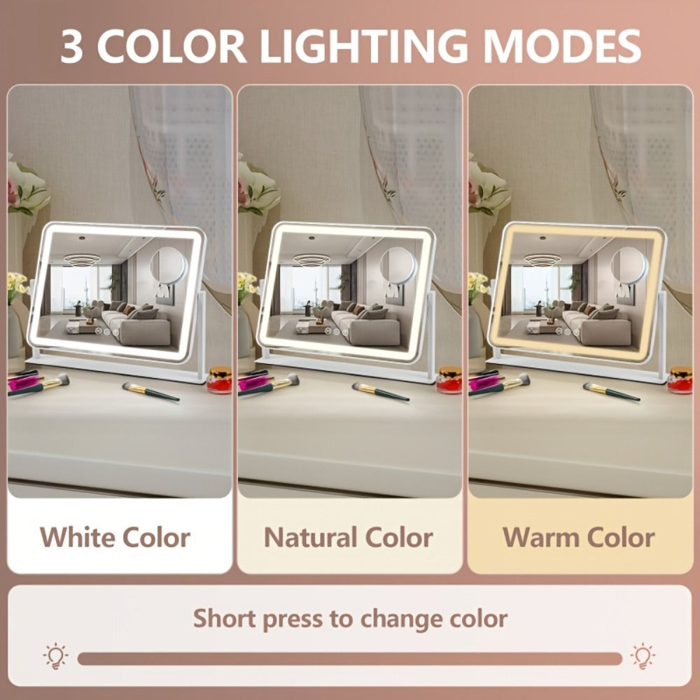 Lighted Makeup Mirror with 5X Magnification - LED Vanity Mirror with 3-Color Adjustable Lighting, Smart Touch Control, 360° Rotation, Tabletop Illuminated Mirror for Dressing Table, Makeup Desk & Bathroom
