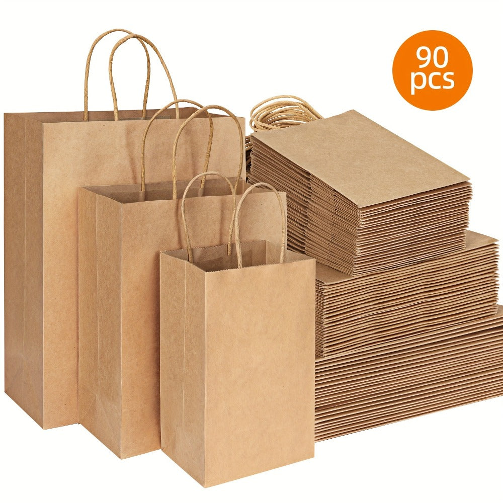 Kraft Paper Bags with Handles Bulk – 75/90/120/210 Pcs Gift Bags 3 Sizes 110g Shopping Bags for Wedding Party Retail Favor Wrapping Easy Storage