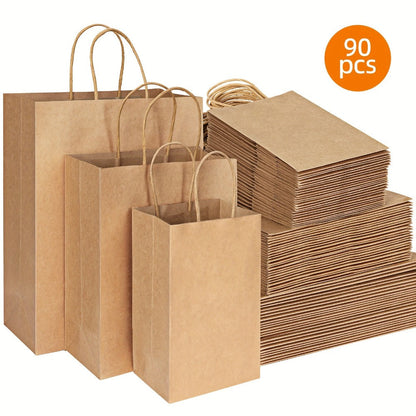 Kraft Paper Bags with Handles Bulk – 75/90/120/210 Pcs Gift Bags 3 Sizes 110g Shopping Bags for Wedding Party Retail Favor Wrapping Easy Storage