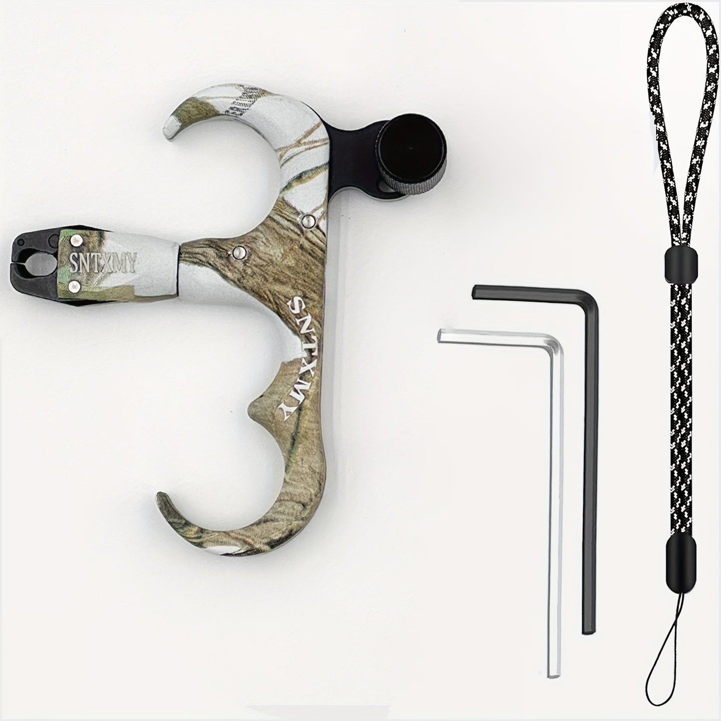 Compound Bow Wrist Release Aid 360° Rotatable Thumb Trigger - 3 & 4 Finger Archery Release for Hunting & Target Shooting, Adjustable Universal Fit, Camo Red - Bowhunting Compound Bow Accessories