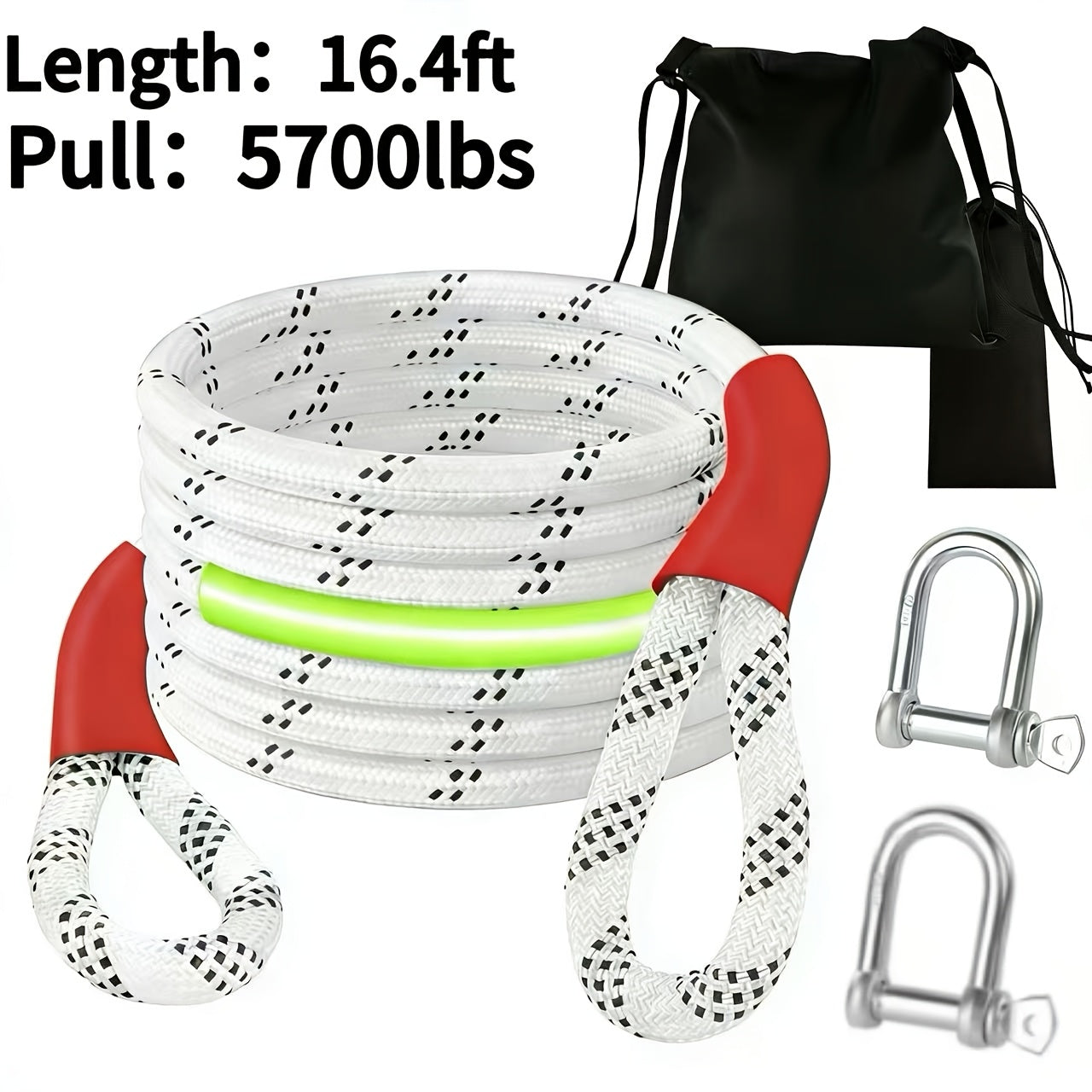 Heavy Duty Recovery Tow Rope, 44000/40000/25000/5700 LBS Break Strength, Emergency Tow Rope for Truck Jeep ATV & More, Towing Strap with 2pcs D Ring Shackles, Reflective Safety Flag, Storage Bag, Truck Towing, Vehicle Recovery, Durable Strap