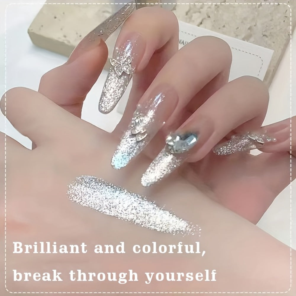Shimmer White Glitter Gel Nail Polish – Semi-Permanent LED Cure Polygel, High-Shine Glossy Finish, Explosive Flash Effect for Professional & DIY Manicure, Long-Lasting Chip-Resistant